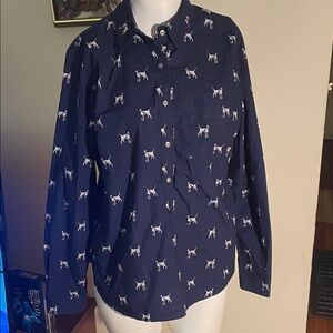 J. Crew Navy Blue Dalmatian Dog Print Button-Up Shirt